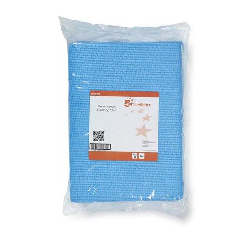 5 Star Facilities Cleaning Cloths Anti-microbial Heavy Duty 76gsm 500x300mm Blue (Pack of 25) on Productcaster.