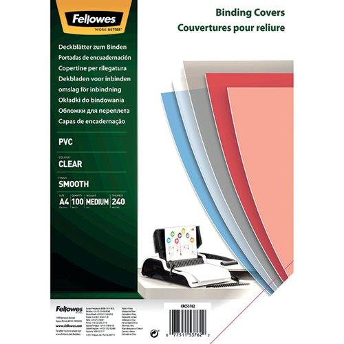 Fellowes Transparent Plastic Covers 240 Micron (Pack of 100) 53762 on Productcaster.