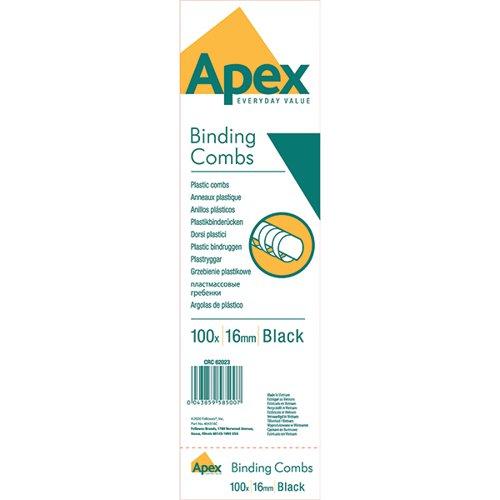 Fellowes Apex Plastic Binding Combs 16mm Black (Pack of 100) 6202301 on Productcaster.