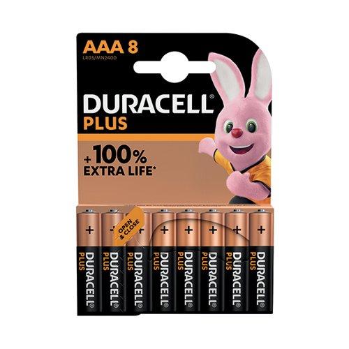 Duracell Plus AAA Battery Alkaline 100% Extra Life (Pack of 8) 5009380 on Productcaster.