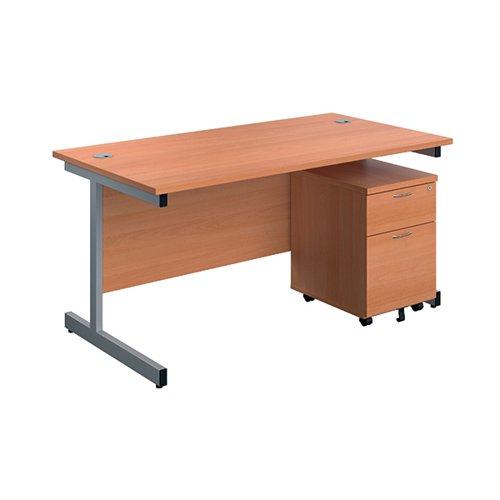 First Single Desk with 3 Drawers Pedestal 1600x800mm Beech/Silver KF803584 on Productcaster.