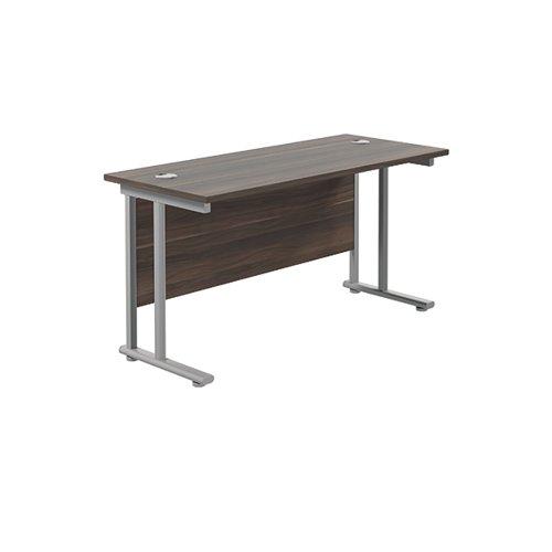 Jemini Rectangular Cantilever Desk 1400x600x730mm Dark Walnut/Silver KF806370 on Productcaster.