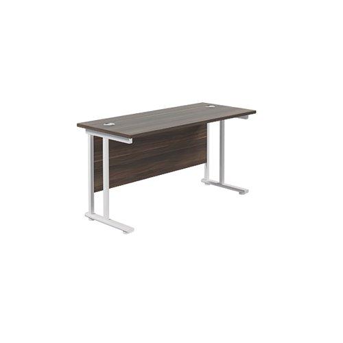 Jemini Rectangular Cantilever Desk 1400x600x730mm Dark Walnut/White KF806431 on Productcaster.