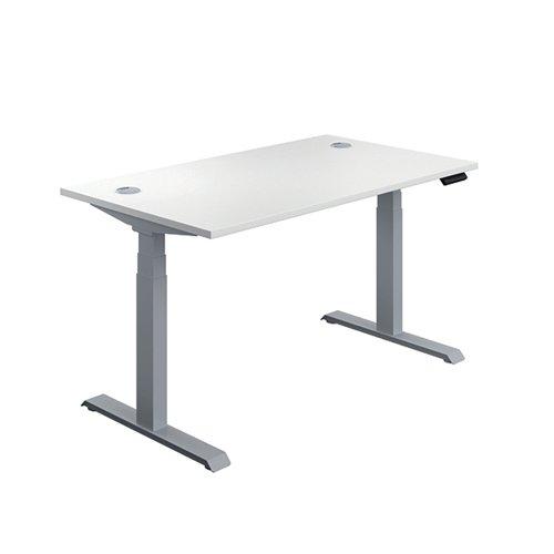 Jemini Sit/Stand Desk with Cable Ports 1200x800x630-1290mm White/Silver KF809739 on Productcaster.