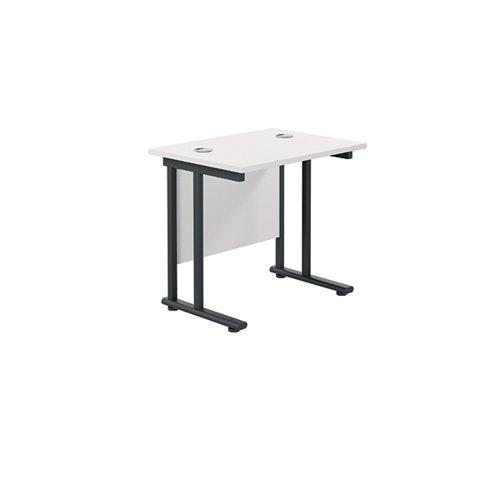 Jemini Rectangular Double Upright Cantilever Desk 800x600x730mm White/Black KF820369 on Productcaster.