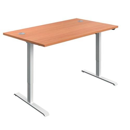 Jemini Economy Single Motor Sit/Stand Desk 1400x800x1220mm Beech/White KF820396 on Productcaster.