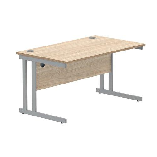 Polaris Rectangular Double Upright Cantilever Desk 1400x800x730mm Canadian Oak/Silver KF822220 on Productcaster.