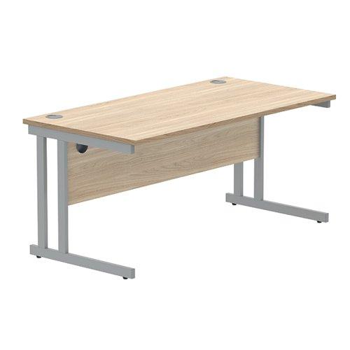 Polaris Rectangular Double Upright Cantilever Desk 1600x800x730mm Canadian Oak/Silver KF822230 on Productcaster.