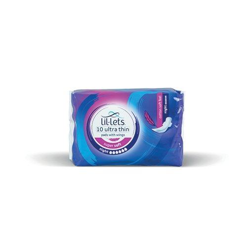 Lil-Lets Supersoft Sanitary Pads Night Ultra with Wings x10 (Pack of 24) 94LSPNT-CH on Productcaster.