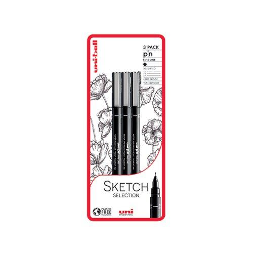 Uni-Ball PIN Sketch Selection Fine Pens Blister PFP Black (Pack of 3) 238212791 on Productcaster.