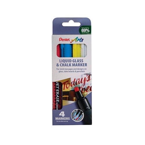 Pentel Liquid Chalk Marker Chisel Tip Assorted (Pack of 4) SMW26/4-BCGW on Productcaster.