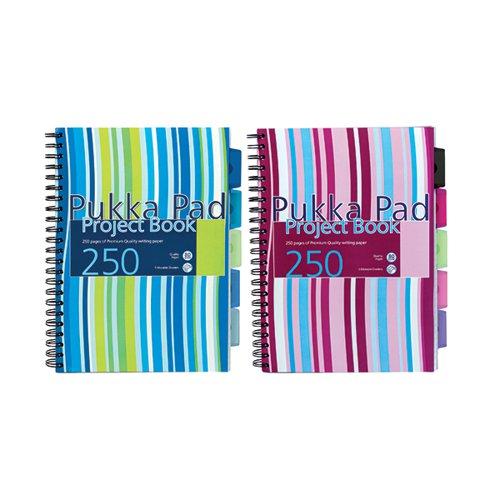 Pukka Pad Stripes Polypropylene Project Book 250 Pages A4 Blue/Pink (3 Pack) PROBA4 on Productcaster.