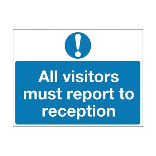 Safety Sign 450x600mm All Visitors Must Report to Reception PVC M78AR on Productcaster.