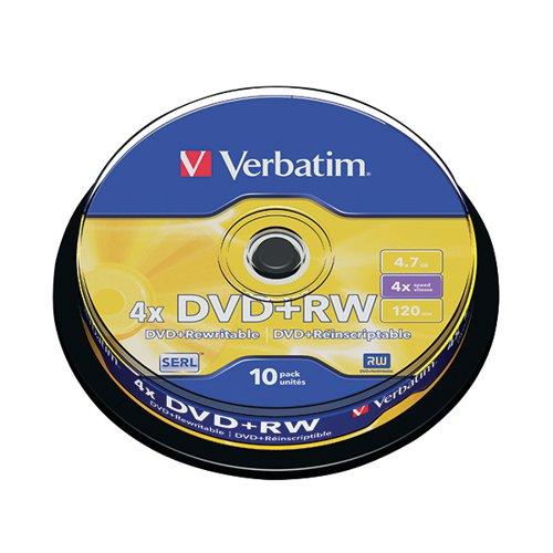 Verbatim DVD+RW Non-Printable 4x 4.7GB (Pack of 10) 43488 on Productcaster.