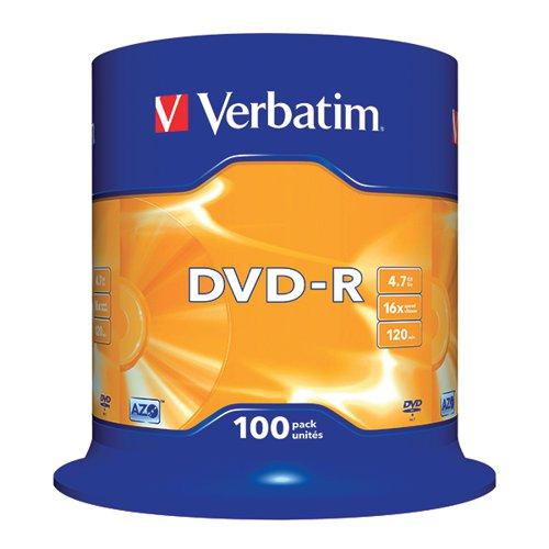 Verbatim DVD-R Non-Printable Spindle 16x 4.7GB (Pack of 100) 43549 on Productcaster.