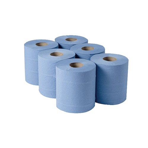 1-Ply Blue Centrefeed Rolls 300mx175mm (Pack of 6) 852660 on Productcaster.