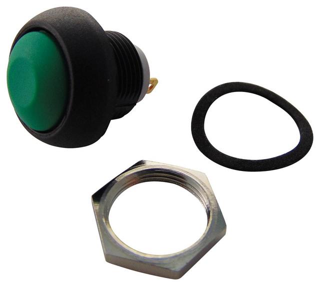 Apem Pushbutton Switch, Off On, SPST, Momentary, Green, 400mA, 50V DC on Productcaster.