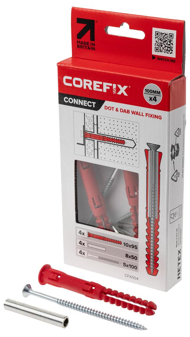 Corefix Connect 100 Heavy Duty Dot & Dab Dryline Wall Fixing Kit, 4 Pack on Productcaster.