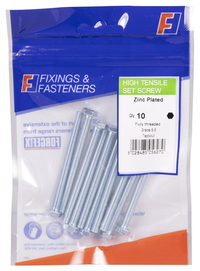 Forgefix M10 x 100mm BZP High Tensile Steel Hex Head Set Screws, 10 Pack on Productcaster.