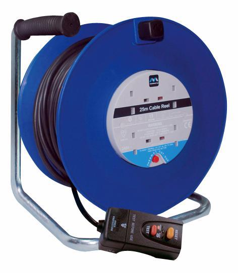 Masterplug 25m 4 Gang 13A Cable Reel with RCD Plug, Blue on Productcaster.