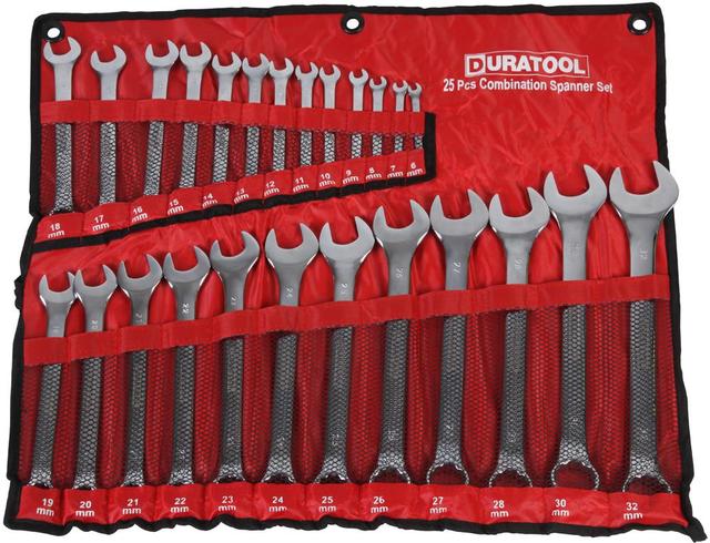 Duratool 6mm - 32mm Polished Chrome Combination Spanner Set, 25 Piece on Productcaster.