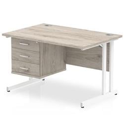 Impulse 1200 Rectangle White Cant Leg Desk Grey Oak 1 x 3 Drawer Fixed on Productcaster.