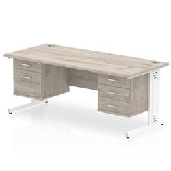 Impulse 1800x800 Desk Grey Oak White Leg + 2 Pedestal Bundle on Productcaster.