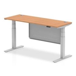 Air 1600x600 Height Adjustable Desk Oak CP Silver Leg Modesty Panel on Productcaster.