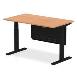 Air 1400x800 Height Adjustable Desk Oak Black Leg Modesty Panel on Productcaster.