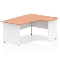 Impulse 1600mm Right Crescent Office Desk Beech Top White Panel on Productcaster.