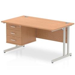 Impulse 1400 Rectangle Silver Cant Leg Desk Oak 1 x 3 - MI002666 on Productcaster.