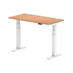 Air 1200 x 600mm Height Adjustable Desk Oak Top Cable Ports White Leg on Productcaster.