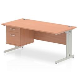 Impulse 1600x800 Desk Beech Silver Cable Managed Leg + Fixed Pedestal on Productcaster.