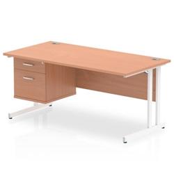 Office Desk Impulse Cantilever Leg in White Frame With Fixed Pedestal, BEECH / 1600 / 2 Drawer on Productcaster.