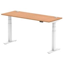 Air 1600 x 600mm Height Adjustable Desk Oak Top Cable Ports White Leg on Productcaster.