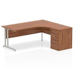 Impulse 1800 Right Hand Cantilever Workstation Desk 600 Pedestal | Walnut on Productcaster.