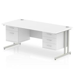 Impulse 1800 Rectangle Silver Cant Leg Desk White 1 x 2 - MI002240 and 1 x 3 Drawer on Productcaster.