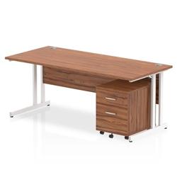 Impulse 1800x800 Desk Walnut Top White Cantilever Leg+ Mobile Ped on Productcaster.