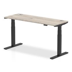 Air 1600x600mm Height Adjustable Desk Grey Oak Cable Ports Black Leg on Productcaster.