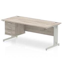 Impulse 1800x800 Desk Grey Oak Cable Managed Leg + Fixed Pedestal on Productcaster.