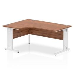 Impulse 1600mm Left Crescent Desk Walnut Top White Cable Managed Leg on Productcaster.