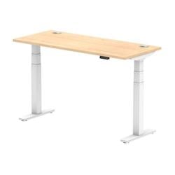 Air 1400x600mm Height Adjustable Desk Maple Top Cable Ports White Leg on Productcaster.