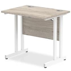 Impulse 800 x 600mm Straight Desk Grey Oak Top White Cantilever Leg on Productcaster.