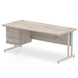 Impulse 1800 Rectangle Silver Cant Leg Desk Grey Oak 1 x 3 Drawer Fixe on Productcaster.