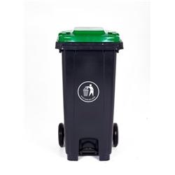 Pedal Wheeled Bin; 120L; Polypropylene; Dark Grey/Green Lid on Productcaster.