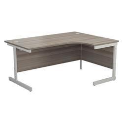 Mezzo Cantilever 1600 Crescent Desk | Grey Oak with White Legs on Productcaster.