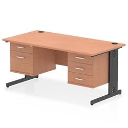 Impulse 1600x800 Desk Beech/Black Cable Managed 2&3 Drawer Fixed Peds on Productcaster.