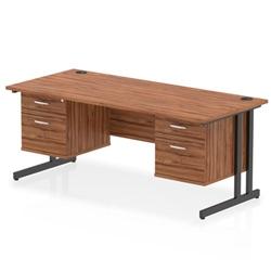 Impulse 1800x800 Desk Walnut/Black Cantilever Leg 2x2 Drawer Fixed Ped on Productcaster.