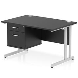 Impulse 1200x800 Desk Black/Silver Cantilever Leg 1x2 Drawer Fixed Ped on Productcaster.