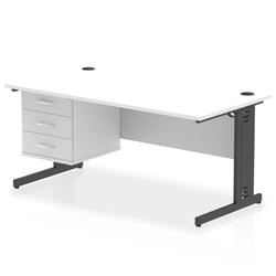 Impulse 1600x800 Desk White Top Black Cable Managed Leg 3 Dr Fixed Ped on Productcaster.